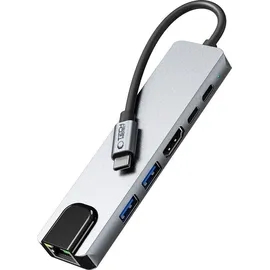 TECH-PROTECT HB02 6in1 USB-C HUB Adapter USB2.0 USB3.0 HDMI 4K 30Hz + RJ45 + PD100W Grau