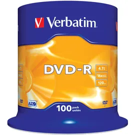 Verbatim DVD-R 16x Matt Silver 4.7GB, 100er Pack Spindel, DVD Rohlinge beschreibbar, 16-fache Brenngeschwindigkeit & Hardcoat Scratch Guard, DVD-R Rohlinge, DVD leer, Rohlinge DVD