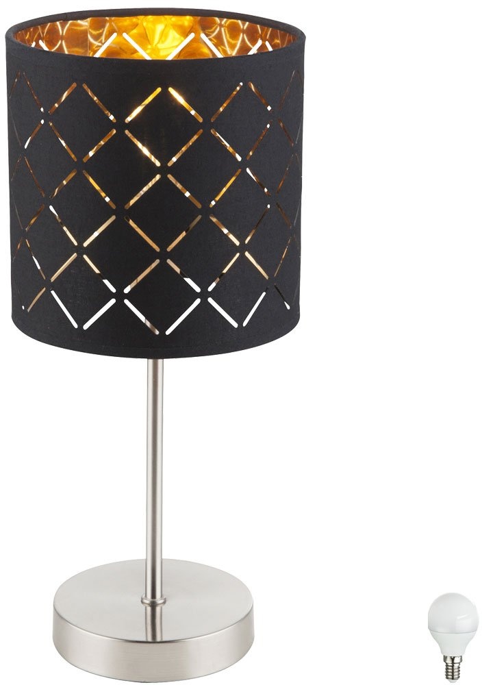 etc-shop Tisch Leuchte Wohn Zimmer Schalter Lese Lampe Textil schwarz gold im Set inkl. LED Leuchtmittel