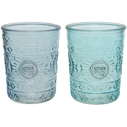 Decoris 1 Trinkglas 10cm Farbiges Glasbecher 400ml Ornament Muster Wasserglas Türkisblau Glas Trinkbecher Saftglas Cocktailglas Farbige Gläser Uni Türkis Blau