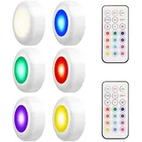 LEDGLE RGB Schrankleuchten LED Spot Batteriebetrieben Nachtlicht mit Fernbedienung, 4 Farbmodi, 50lm, 3W, 6er set