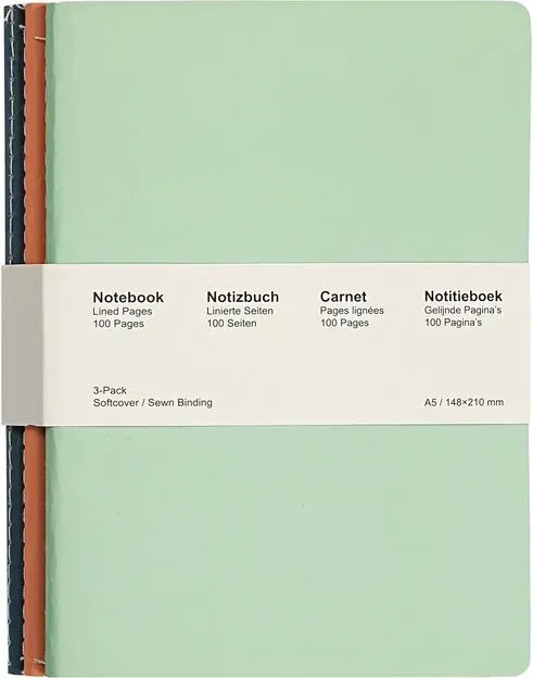 Jubiluu Divers A5 Softcover-Notizbuch 3er-Pack Stitch - 50 Blatt (80 g Offest-Papier) - klassische cremefarbene, gelinierte Notizbuchausführung für Schule, Büro, Journaling oder alltägliche Notizen - Fresh Pastels