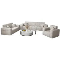 Fun Möbel Polstergarnitur Sofaset Designersofa NANCY 3-2-1 in Stoff Neve, (Set, 3-tlg., inkl. 5 Zierkissen), Rundumbezug beige|weiß