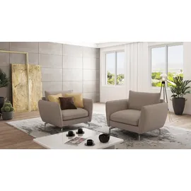 s-style möbel - Modernes Sessel Lisa mit Metall Füßen, Dunkelbeige Microfaser