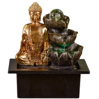 Brunnen Buddha Arya - Zimmerbrunnen Buddha Abnehmbar - Geschenke - Deko-Objekt Zen Buddhismus - Tischbrunnen LED-Licht - Geschlossener Kreislauf - Braun und Gold - H 26cm - Zen'Light