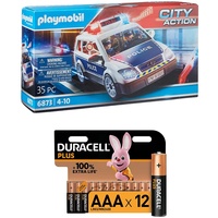 Playmobil City Action 6873 Polizei-Einsatzwagen mit Licht- und Soundeffekten, Ab 5 Jahren + Duracell Plus AAA Alkaline-Batterien, 12er Pack