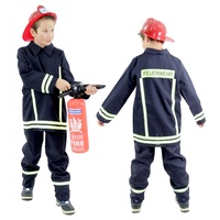 Foxxeo Feuerwehr Kostüm für Kinder - verschiedene Größen von 92 bis 158 - Feuerwehrmann Kostüm für Jungen Fasching Karneval, Größe 116-122