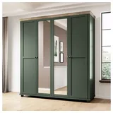 Lomadox Kleiderschrank Landhausstil 200 cm breit mit 2 Spiegeln, 4 türig, in grün mit Lefkas Eiche Nb., b/h/t: ca. 200/216/62 cm