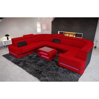 Sofa Dreams Wohnlandschaft Stoff Couch Polstersofa Positano U Form Stoffsofa, mit LED, Stauraum, Designersofa rot|schwarz