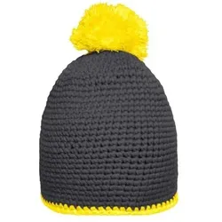 Pomponmütze Kontrast MB7964, carbon/gelb, Einheitsgröße - carbon