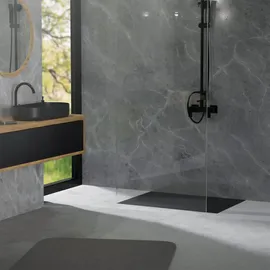 luxebath Duschwanne 100x80 cm Schwarz mit Ablaufgarnitur, SMC H:3cm