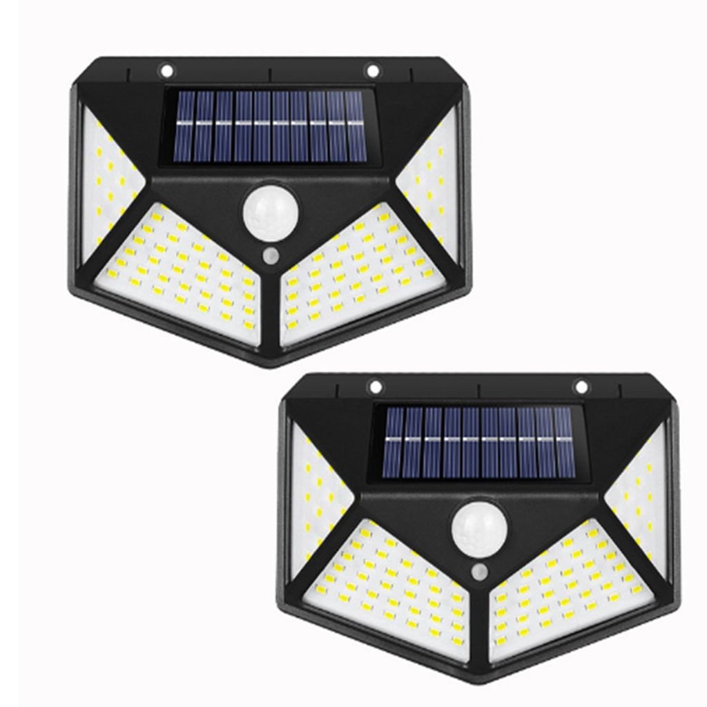 100 LED Solar Außenleuchten, 2 Pack Solar Bewegungslichter Außen mit 4 Beleuchtungsmodi, IP65 Wasserdicht Solarbetriebene Außenleuchten, Bewegun...