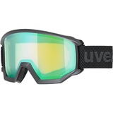 Uvex athletic FM - Skibrille für Damen und Herren - vergrößertes, beschlagfreies Sichtfeld - zugfreie Rahmenbelüftung - black matt, mirror green one size