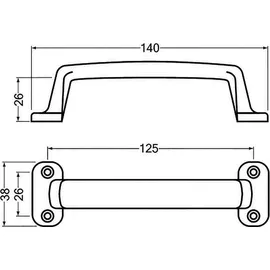 Hermeta Handgriff A.26mm L.140mm B.38mm Alu-Guss silberf.elox.Löcher 4 Hermeta