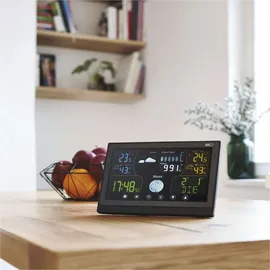 EMOS - Funk-Wetterstation mit Außensensor - Touchscreen-Farbdisplay, Thermometer, Hygrometer, Barometer, Wettervorhersage - DCF Funkuhr - 13 Funktionen - inkl. Netzteil, Wand-/Tischhalterung