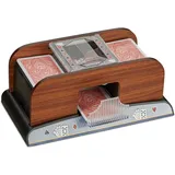 Relaxdays - Kartenmischer elektrisch 2 Decks, Kartenmischmaschine Holz Optik, batteriebetrieben, für Poker u. Skat, natur