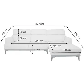 Mendler Sofa HWC-G44, Ecksofa L-Form 3-Sitzer, Liegefläche Taschenfederkern verstellbar 277cm ~ rechts, hellgrau