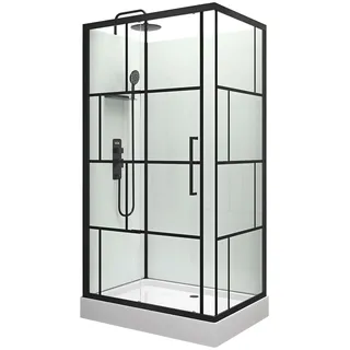 Marwell Bricks Komplettdusche mit Fronteinstieg 80 x 230 cm schwarz Klarglas Duschwanne