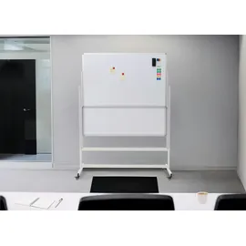 Mendler Whiteboard HWC-L87, Magnettafel, zwei Tafeln beidseitig beschreibbar höhenverstellbar rollbar inkl. Zubehör 101x69cm