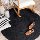 FRAAI Jute Teppich Rund - Fair Schwarz Ø 100cm - Jute - Flachgewebe - Einfarbig - Boho, Modern - Wohnzimmer, Esszimmer, Schlafzimmer - Carpet