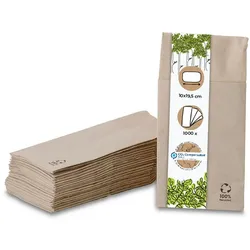 BIOZOYG 1000 Stück Papierservietten 10 x 19,5 cm ungebleichte Einwegservietten, Recycling-Papierservietten, 2-lagig für Besteck, Gastroservietten