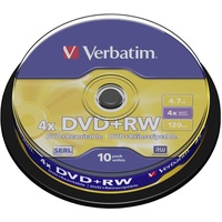 Verbatim DVD-RW 4x4.7GB, 10er Pack Spindel, DVD Rohlinge beschreibbar, 4-fache Brenngeschwindigkeit & Hardcoat Scratch Guard, DVD leer, Rohlinge DVD wiederbeschreibbar, DVD rewritable