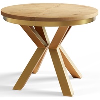 Runder Esszimmertisch LOFT, ausziehbarer Tisch Durchmesser: 120 cm/200 cm, Wohnzimmertisch Farbe: Hellbraun, mit Metallbeinen in Farbe Gold