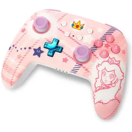 PowerA Enhanced Wireless Controller Princess Peach Plaid Rosa Nintendo Switch