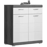 Newroom Schuhschrank Kim Schuhschrank Rauchsilber Weiß Hochglanz Modern Schuhregal Schuhkip... grau|silberfarben