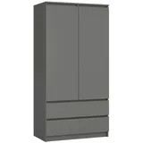 Akord Kleiderschrank Graphit, Holzwerkstoff, Nachbildung, 4 Fächer, 2 Schubladen Rechteckig, 90x180x51 cm, Schlafzimmer, Kleiderschränke