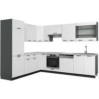 Vicco Eckküche Fame-Line, 227 x 287 cm, AP Marmor Weiß Landhaus/Anthrazit, - Weiß
