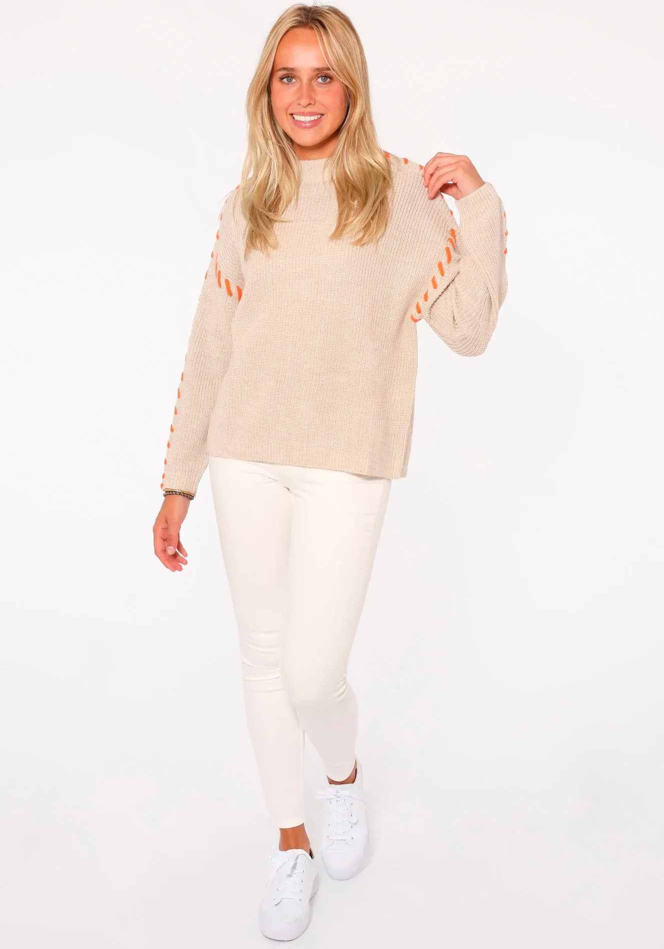 Zwillingsherz Strickpullover »"Stitching"«, mit kontrastfarbigen Nähten und Herz, mit Wollanteil Zwillingsherz Beige S/M