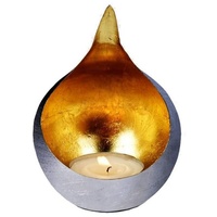 Lambert Windlicht - grau-gold - Höhe 20 cm Ø 14 cm
