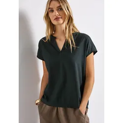 Kurzarmbluse STREET ONE, Damen, Gr. 36, pine grove grün, Web, Obermaterial: 100% Viskose, unifarben, casual, lässig geschnitten hüftbedeckend, Rundhals, Kurzarm, Blusen, Split Neck