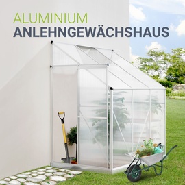 Juskys Aluminium Anlehn-Gewächshaus 2,4 m2 – Treibhaus mit Schiebetür, Fenster & Stahl-Fundament