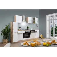 Respekta Küchenzeile Merle 250 cm E-Geräte 250 cm Edelstahlkochmulde weiß/eiche sonoma nachbildung
