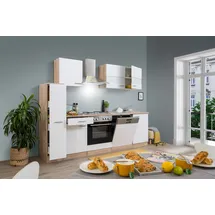 Respekta Küchenzeile Merle 250 cm E-Geräte 250 cm Edelstahlkochmulde weiß/eiche sonoma nachbildung