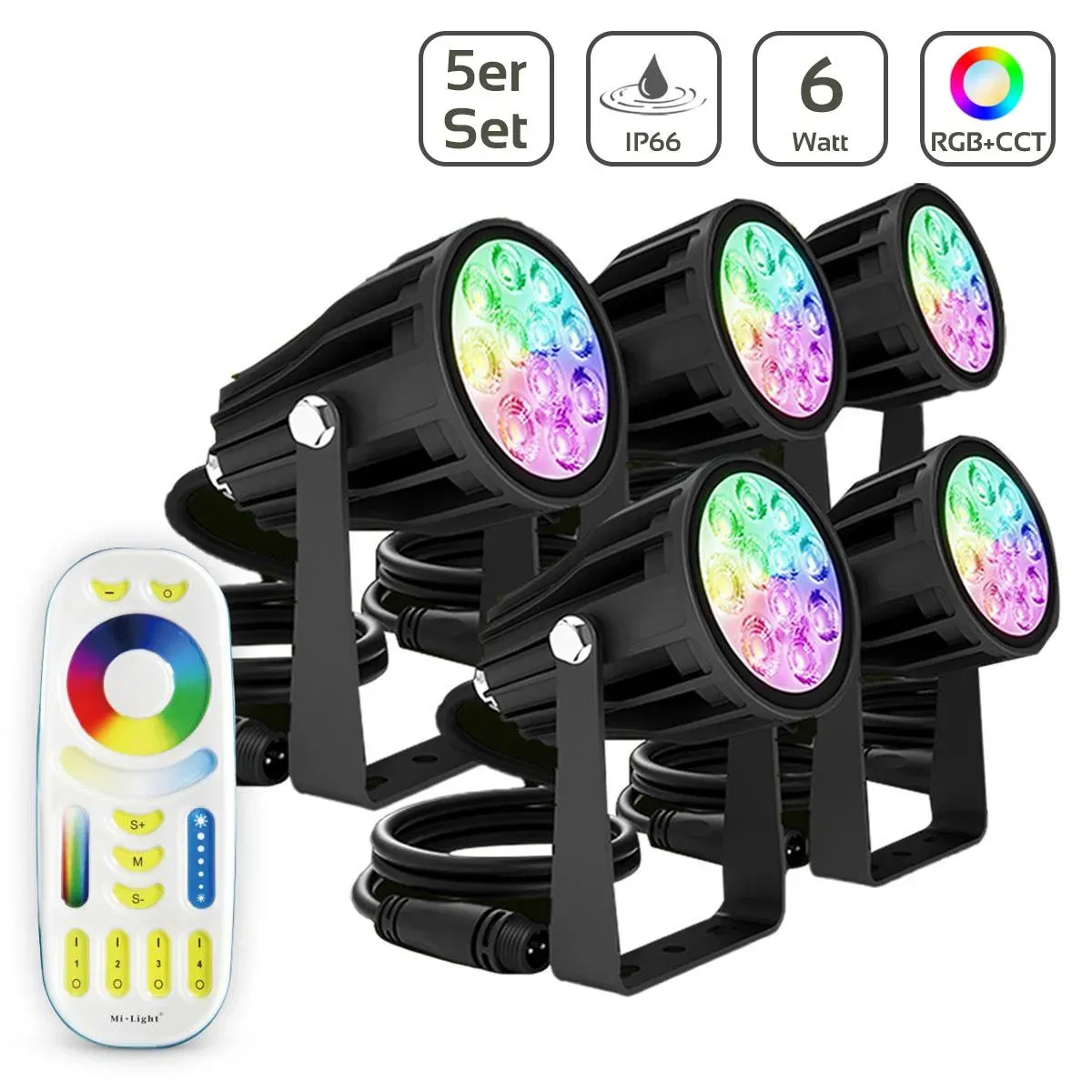 5er Set MiBoxer Gartenstrahler Erdspießleuchte 6W inkl. Fernbedienung Außenleuch...