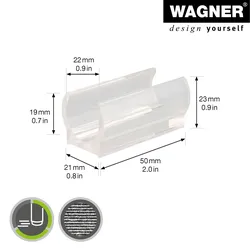 WAGNER Klemmschalengleiter für Rundrohr 4tlg. - 50 x 21/22 x19/23 mm, Abrieb 4 mm, Kunststoff transparent - 15068399