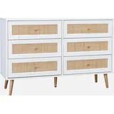 sweeek - Kommode Mit Holzlook, Rohrgeflecht Und 6 Schubladen