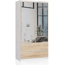 Akord Kleiderschrank AKORD S90 mit Spiegel 90 x 180 x 51 cm Weiß/Sonoma Eiche