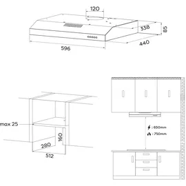 Ciarra Unterbauhaube A+ Dunstabzugshaube 60cm Integrierte Unterschrank Abzugshaube Abluft VM6903DB