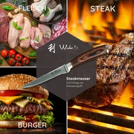 Wakoli EDIB 4er Damast Steakmesser Set I 12,50cm Klinge I Holzbox I Pakkaholzgriff