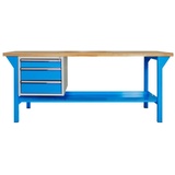 Proregal Werkbank Rhino Plus mit 3 Schubladen | HxBxT 84x150x70cm | Traglast 500kg | Lichtblau/Lichtblau