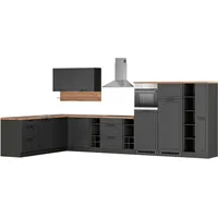 kochstation Winkelküche L-Form 240 x 420 cm grau