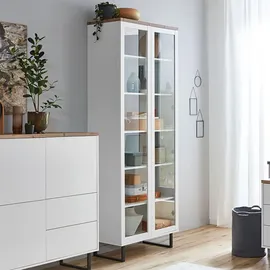 VCM ebuy24 Vitrinenschrank Weiß Eiche Dekor