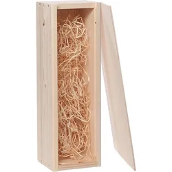 WDMT Weinkiste aus Holz 1 Fach mit Schiebedeckel inklusive Holzwolle | Nachhaltige Geschenkverpackung | Weinflaschenverpackung | Braun