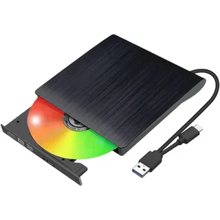 Externes DVD Laufwerk, Externes CD DVD Laufwerk USB 3.0 Typ-C, Externer DVD-Brenner, Externes CD-Laufwerk, Extern Tragbar CD-Rom Drive, USB 3.0 & Type-C, Geeignet für Laptop, MacBook, PC und Mac