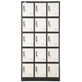 Jet-Line Metall Schrank Schließfachschrank 15 Fächer BUDAPEST Spind dunkelgrau-weiß