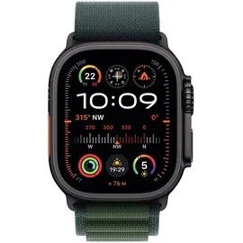 Apple Watch Ultra 2 GPS + Cellular 49 mm Titangehäuse schwarz, Alpine Loop Armband dunkelgrün S